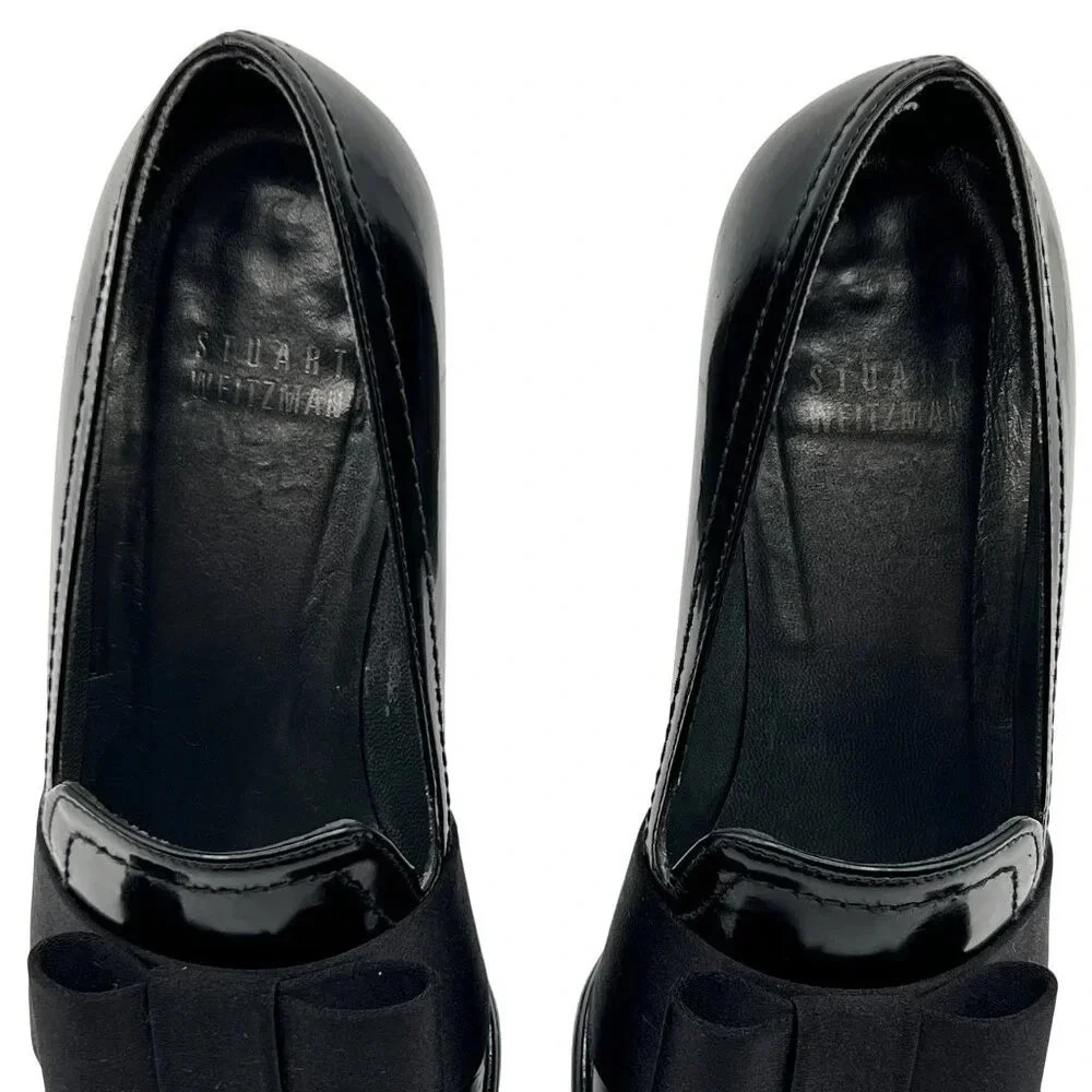 Stuart Weitzman Atabow Womens 5M Black Block Heel Loafers Bow Prairie Shoes - Picture 9 of 16